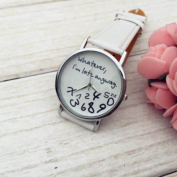

wristwatches women watch 2021 whatever,i'm late anyway & numbers cleanly styled dia classic leather band, Slivery;brown