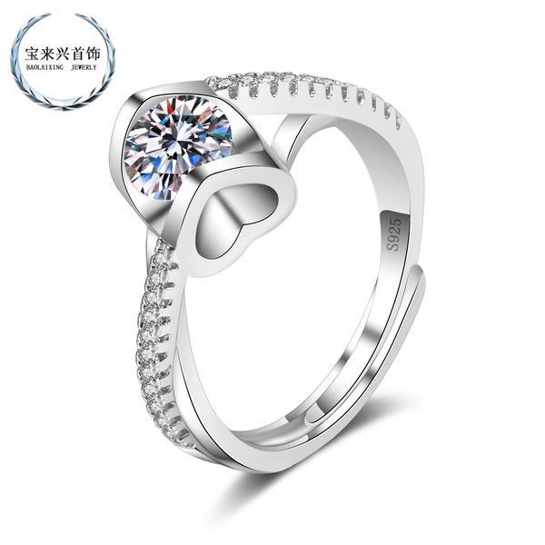 

ring live broadcast of pure silver heart-shaped micro inlaid movable mouth design fashion high-end mosangshi for women