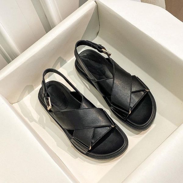 

sandals ladies thick sole summer casual black women leather strap girls buckle back high platform shoes large size