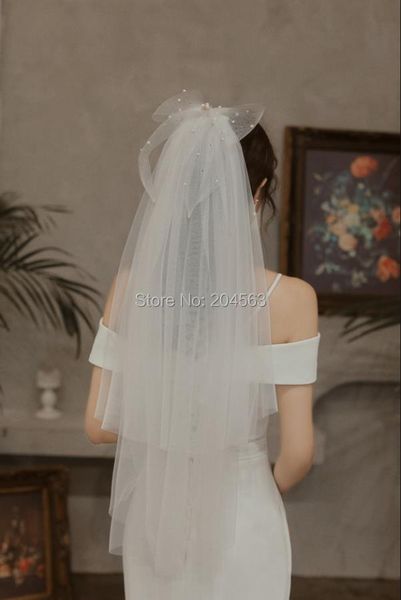 

bridal veils ivory wedding veil with bow cute short pearl comb, Black