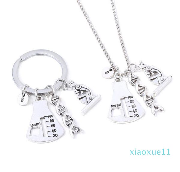 

stainless steel necklace chemical molecular key chain microscope, Silver