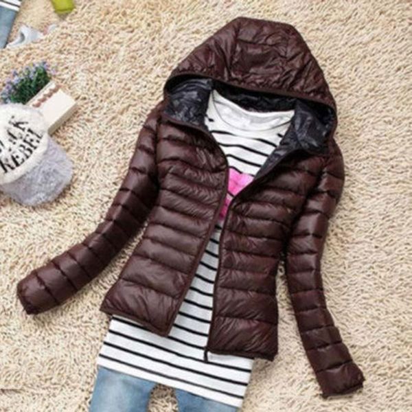 

women's jackets womens slim winter warm coat zip up jacket ladies padded hooded collar coats, Black;brown