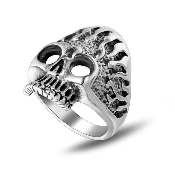 

wedding rings fashion stainless steel fire skull ring couples men and women trendy simple punk jewelry gift s078, Slivery;golden