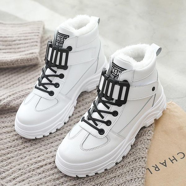 

boots 2021 winter women's shoes snow plus velvet high-platform ankle women chunky sneakers white black