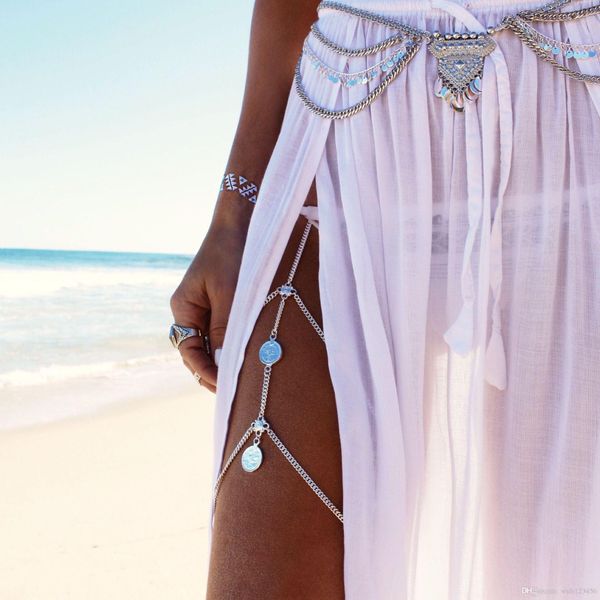 

european and american fashion jewelry waist chain gold silver retro exaggeration yoga dance metal hollow carved sequined tassel waist ch
