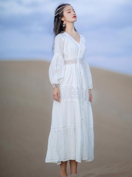 

casual dresses ethnic style bohemian women red white sunscreen seaside fairy long for lady solid color sleeve holiday pos dress, Black;gray