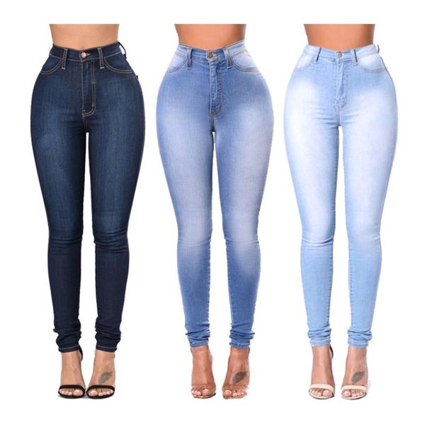 

women's jeans slim classic basic skinny high waist pencil pants stretch, Blue