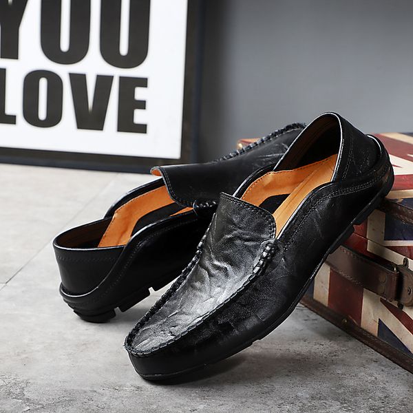 

mens casual shoes luxury brand genuine leather italian mens loafers moccasins black slip on boat shoes men chaussure homme, Red;white