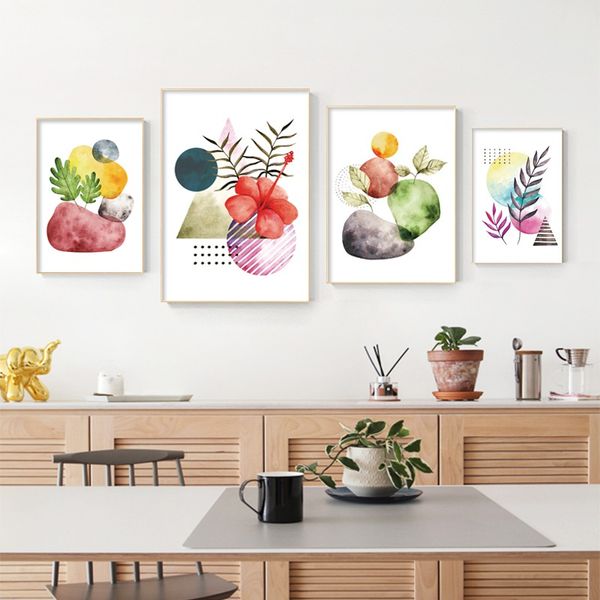 

unframed new decorative painting abstract plant color block wall art poster