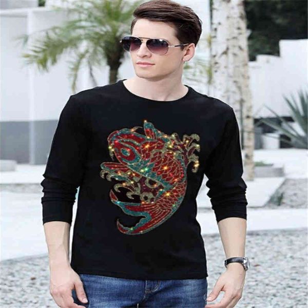 

t shirts male fashion diamond inlaid tshirt design long men tees, White;black