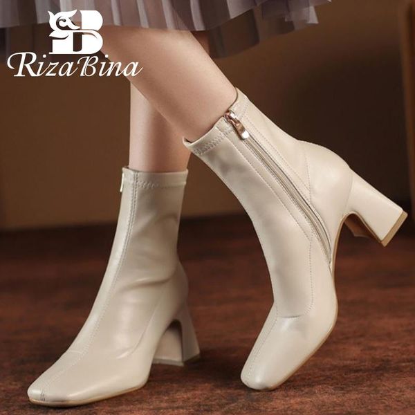 

boots rizabina size 33-40 women short square toe winter shoes woman ladies ankle party footwear, Black