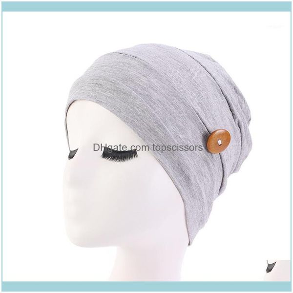 Aessories Tools Prodotti per capelli Cappello chemo Morbido cotone Perdita Cancro con bottone per indossare la protezione per le orecchie Turbante Cuffia per dormire da donna Headwe