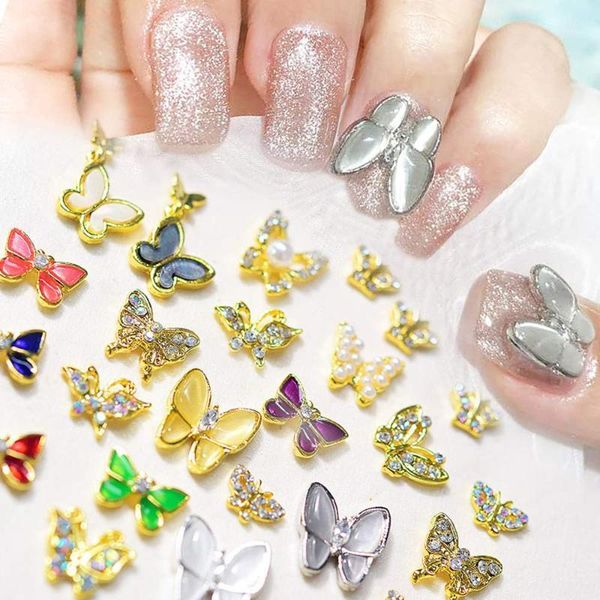 

special silver\gold white butterfly 2 pieces silver 3d alloy nail art slices glitters diy decorations1