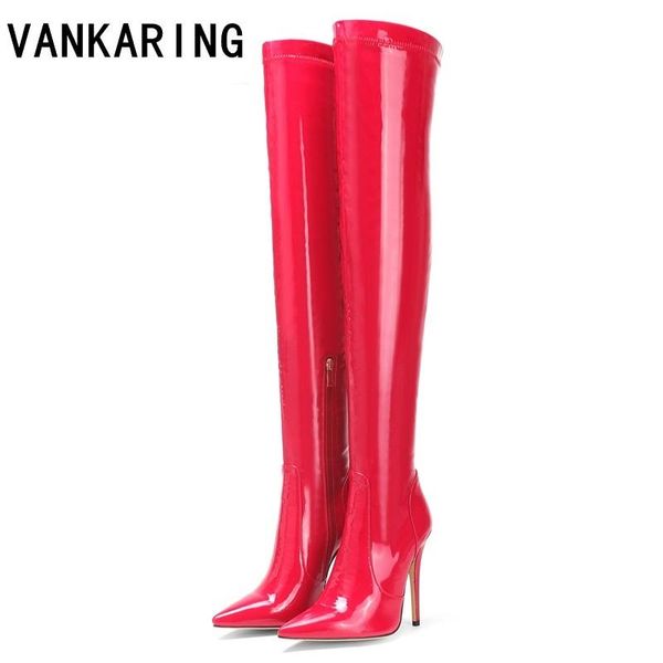 

boots microfiber patent leather shoes women over the knee autumn winter thin high heels ladies dance thigh, Black