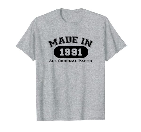 

made in 1991 all original parts t-shirt 28th birthday gift, White;black