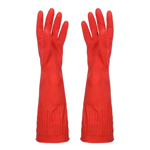 

disposable gloves practical 45cm rubber gloves, 3 pairs of red kitchen dish cleaning waterproof and reusable, hand protection