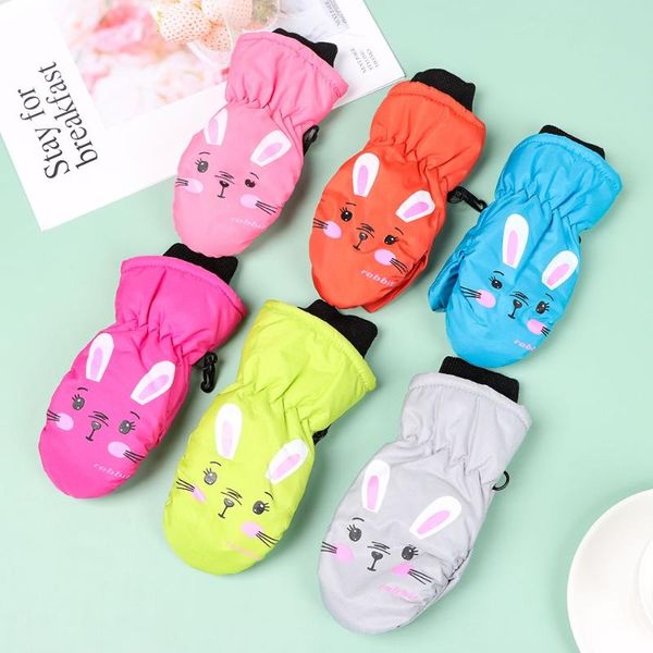 

five fingers gloves kids winter ski cute cartoon warm mittens non-slip waterproof windproof outdoor sports for boys girls, Blue;gray