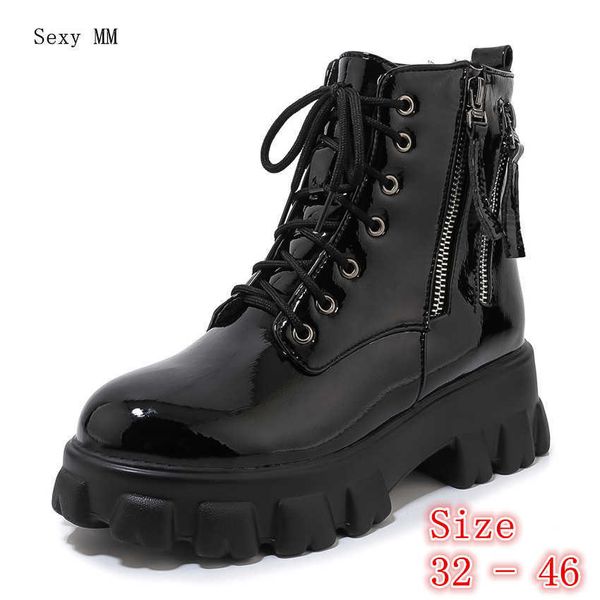 

spring autumn winter flat shoes women snow ankle boots lace up woman short boots plus size 32 33 - 40 41 42 43 44 45 46 botas y0914, Black