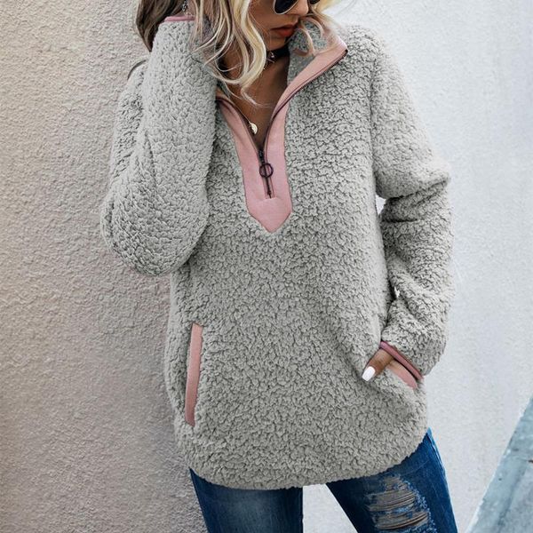 

women's sweaters women thick sweater teddy fleece pullover half zipper female warm coat 2021 winter, White;black