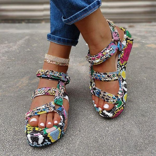 

sandals women's 2021 platform snake pattern color matching large size fashion ladies women shoe, Black