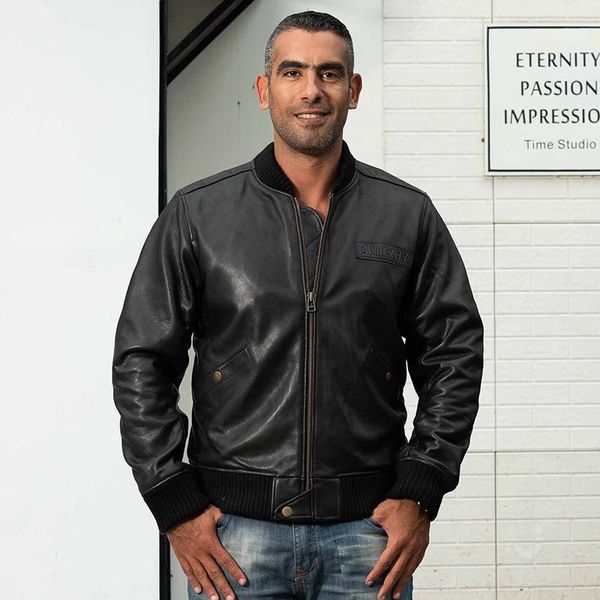 

men's leather & faux 2021 dhl male black genuine jacket brand vintage cowhide autumn winter russian baseball coat