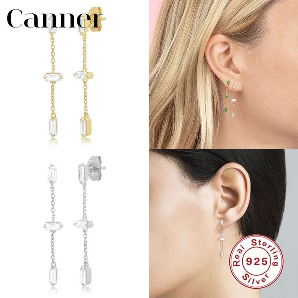 

100% 925 sterling silver stud earrings for women zircon simple bread chain fine jewelry piercing pendientes w5, Golden;silver