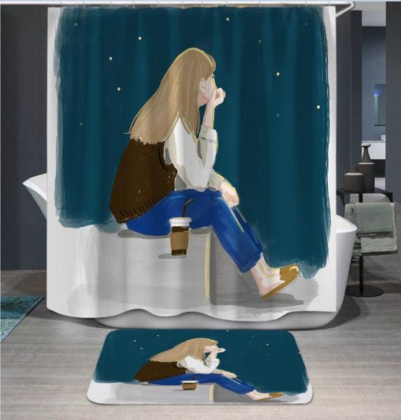 

shower curtains cartoon anime character couple printed frabic waterproof polyester bathroom curtain with hooks 180x180cm