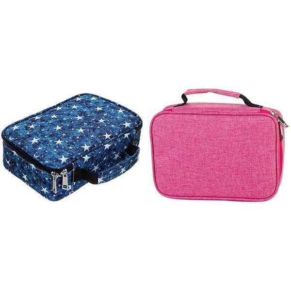 

pencil bags 2pcs 72 holes pen box penalty multifunction storage bag case pouch stationery kit - rose red & blue