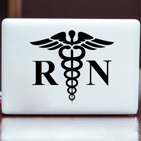 

medical symbol caduceus vinyl car sticker decor , registered nurse rn nursing lapdecals for apple macbook