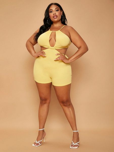 

alondra & evelyn x squad plus tie back cut out romper i5bh#, Black