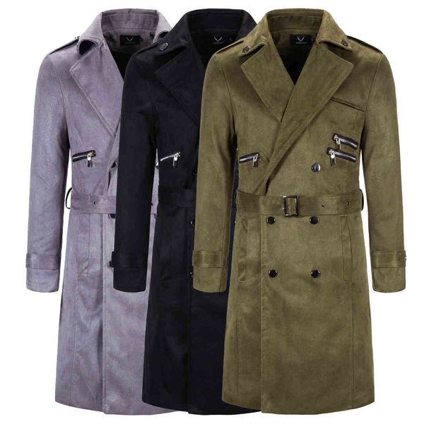 

wool solid trench coat men autumn long coat double breasted zipper decoration couple jacket casual slim pocket streetwear 210524, Black;brown