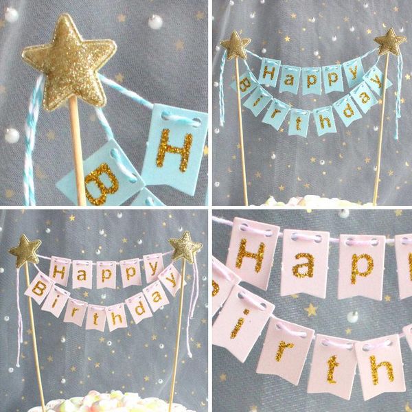 

other event & party supplies pink blue happy birthday banner flag pulling creative cake scene decoration inserting dec