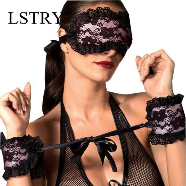2021 Exotische Kleidung Sexy Dessous Heiße Spitze Maske Mit Verbundenen Augen Patch + Sex Handschellen Für Paar Erotische Dessous Für Frauen p0816