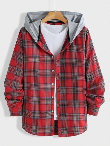 

men plaid hooded shirt v6jq#, White;black