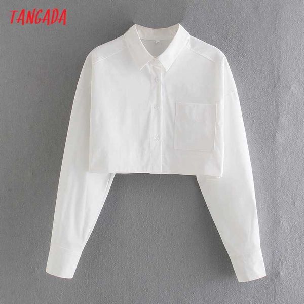 

tangada women retro white oversize shirt long sleeve chic female short blouse shirt ab08 210609