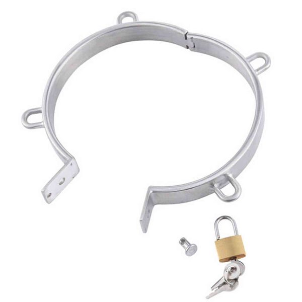 Nxysm Bondage Camateech Metal Pescoço Collar Cufo Restrição Com Bloqueio de Aço Inoxidável Sm Lockable O-rings Bondage Gargantilha Colar Escrava Jogo Adulto 1126