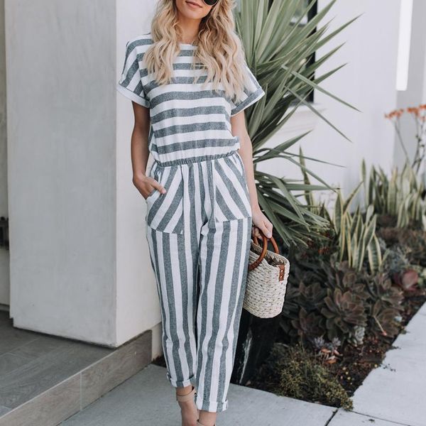

women's jumpsuits & rompers summer blue bodycon backless stripe women party clubwear casual bowtie overalls jumpsuit plus size, Black;white