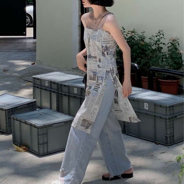 

spaper suspender dress women's summer korean slim design, Black;gray