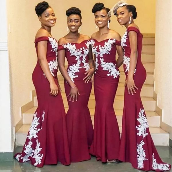 

red applique mermaid bridesmaid dresses with off shoulder court train chiffon formal dress plus size wedding guest gown, White;pink