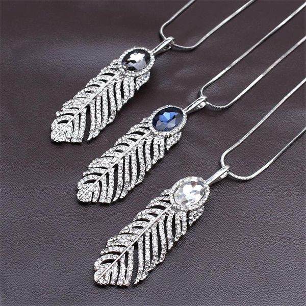 

pendant necklaces length 75cm elegant feather of peacock long necklace 3 styles fashion wedding party shopping jewelry anniversary accessori, Silver