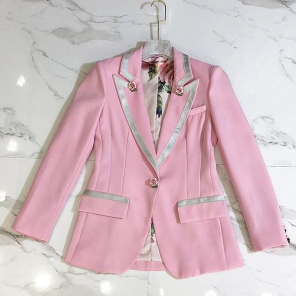 

HIGH STREET winter Designer Stylish pink rose button printing inside blazers jacket wholesale, White;black