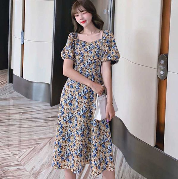 

summer fashion casual female v neck flower print short sleeve holiday boho beach dres vintage vestidos 210531, Black;gray