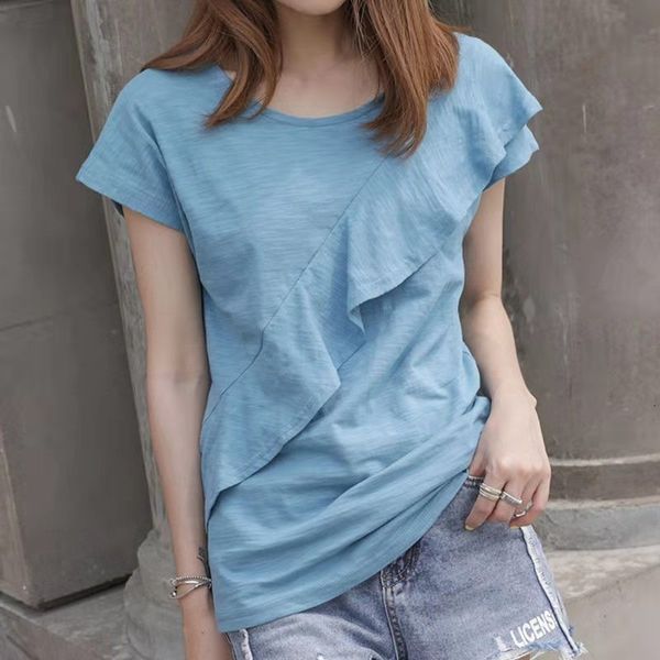 

women's t-shirt arrival summer korean style women casual slim short sleeve o-neck t shirt all-matched cotton ruffles patchwork t-s, White