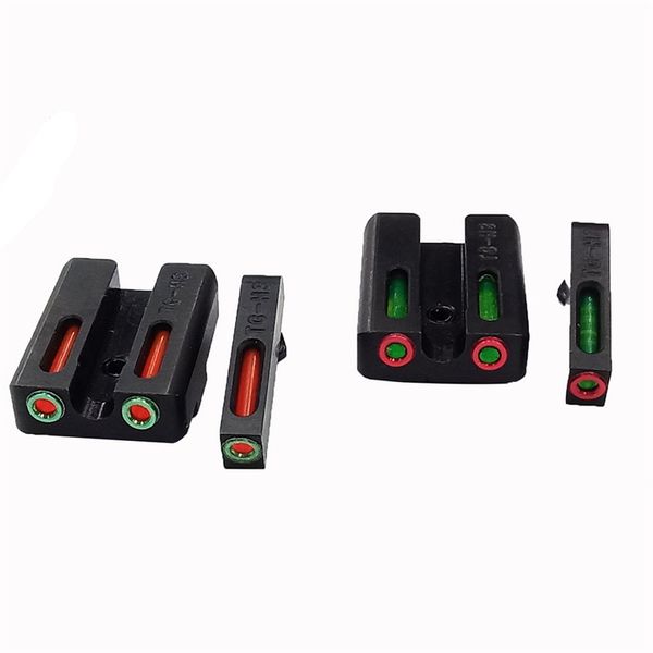 20 conjuntos Vermelho Verde Dot Dot Scopes Aço Inoxidável Fibra óptica Frente e noturnas Turísticas para Glock Pistols 17 17L 19 22