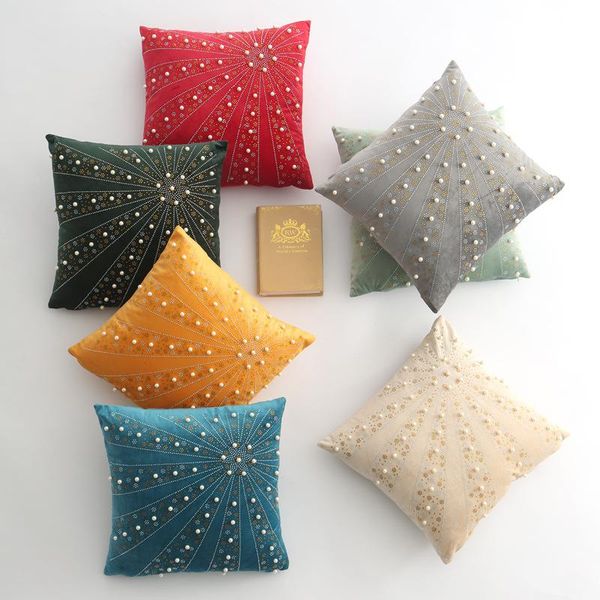 

pearls pillow cover sunflower shape beige yellow green grey velvet cushion home decorative case 45cmx45cm t461 cushion/decorative