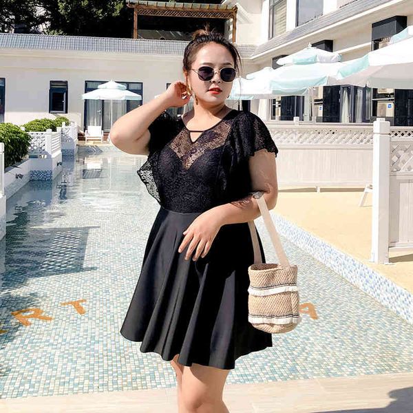 

fat bubble better spring large size swimsuit female mm300kg conservative belly show thin 2020 new one-piece cover, White;black