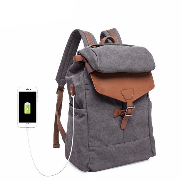 

backpack large capacity 15.6 inch lapmen's business travel bagpack usb canvas back pack boy girl waterproof school book bag