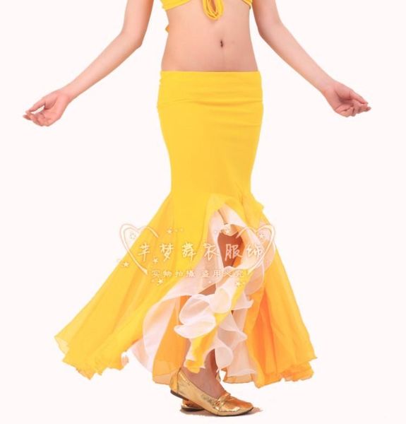 

belly dance skirt fish tail full dress perform 7 colors stage wear, Black;red