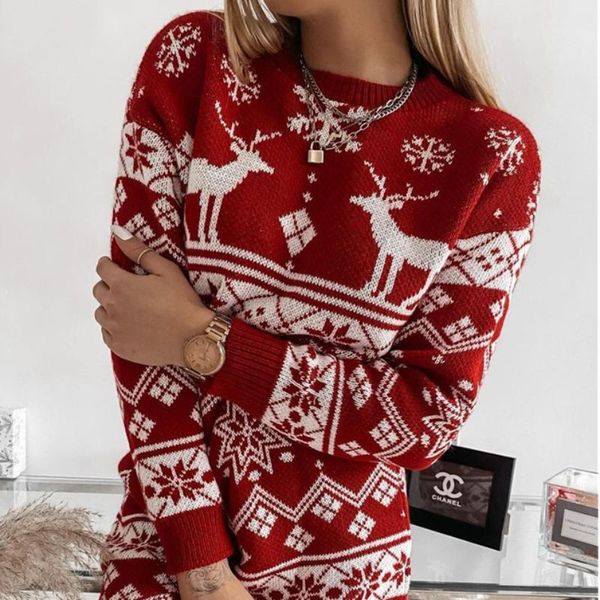 

women's sweaters 2021 european and american christmas theme sweater elk snow jacquard knitted, White;black