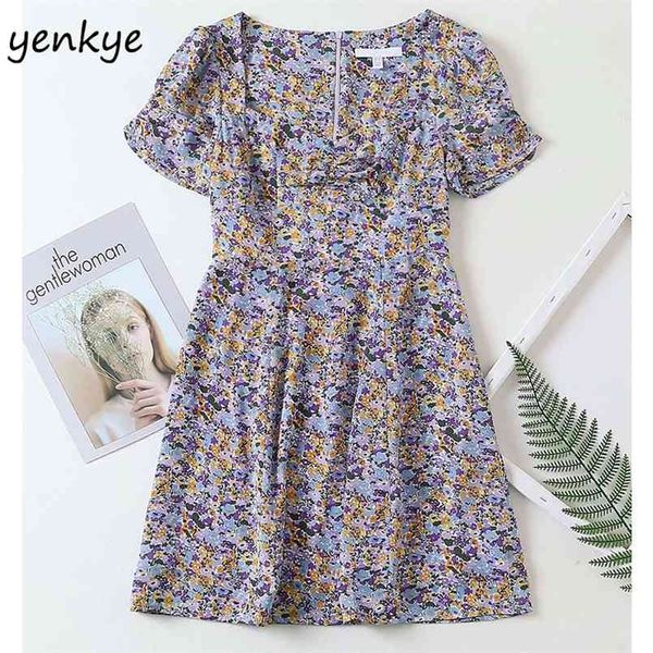 

vintage floral print women v neck short sleeve sundress robe femme a-line mini holiday summer dress vestido 210514, Black;gray